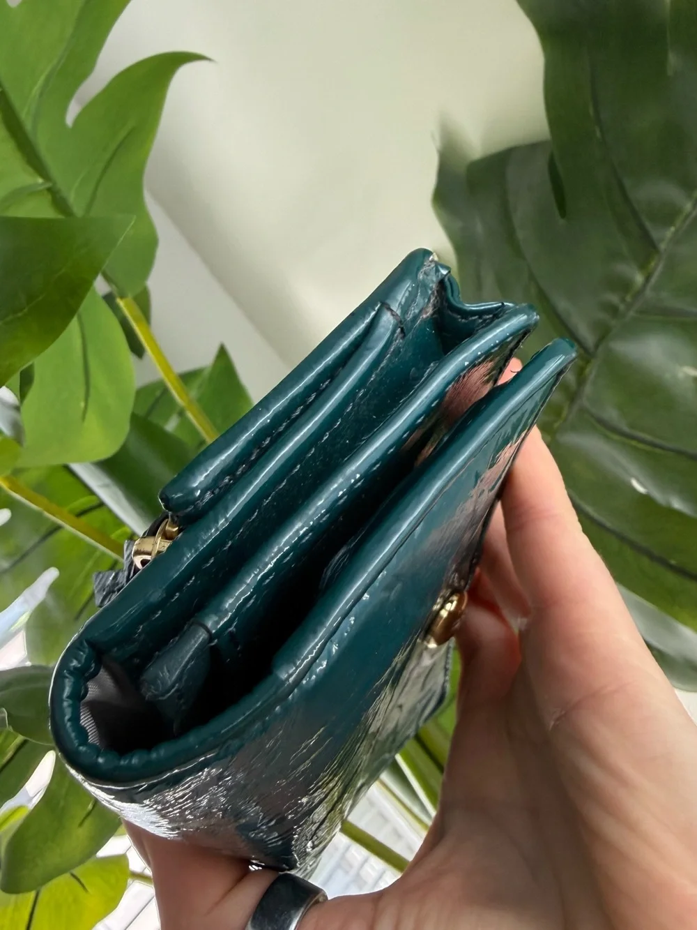 Coach Patent Zip Wristlet in Teal Blue